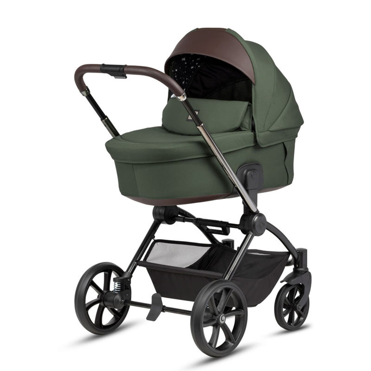 Kombikinderwagen 3-in-1 Dunkelgrün mit braunen Applikationen