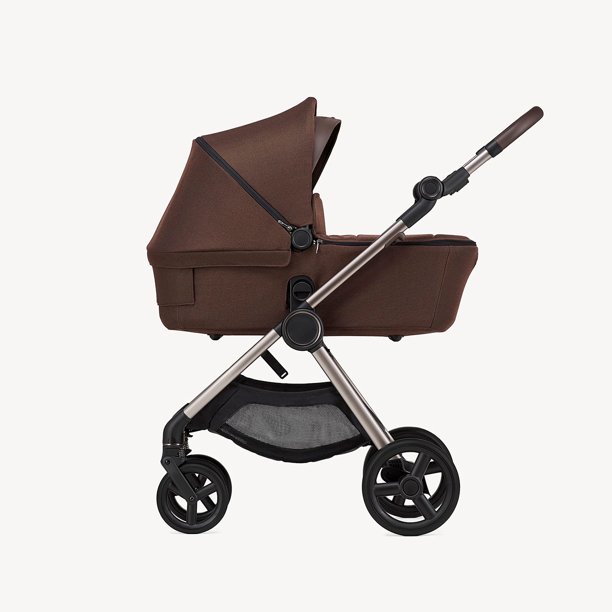 Kinderwagen mit Babywanne Braun mit Chromgestell