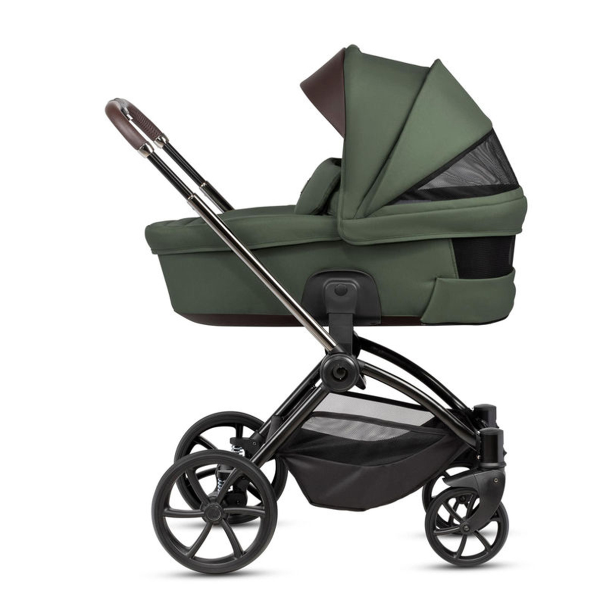 Kombikinderwagen 3-in-1 Dunkelgrün mit braunen Applikationen