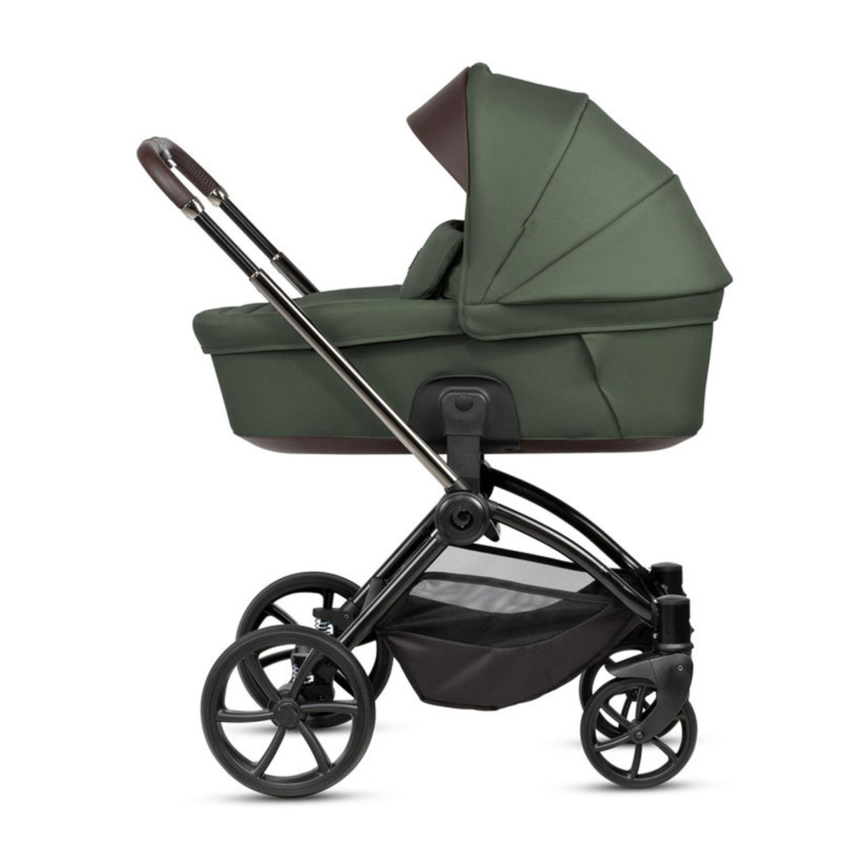 Kombikinderwagen 3-in-1 Dunkelgrün mit braunen Applikationen