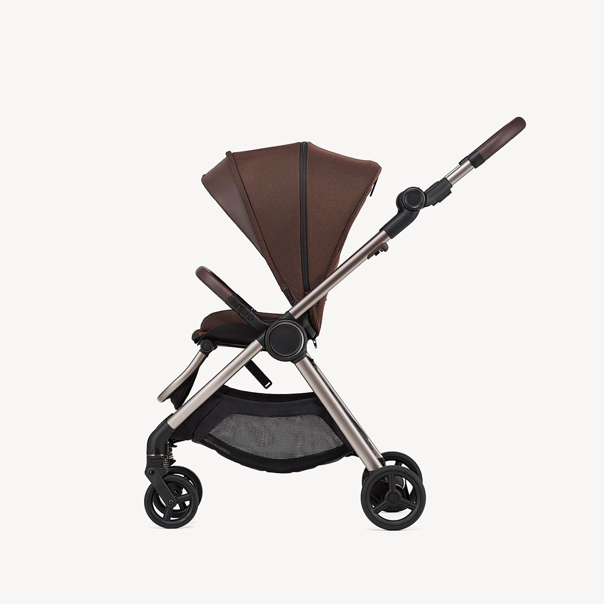 Kinderwagen mit Babywanne Braun mit Chromgestell