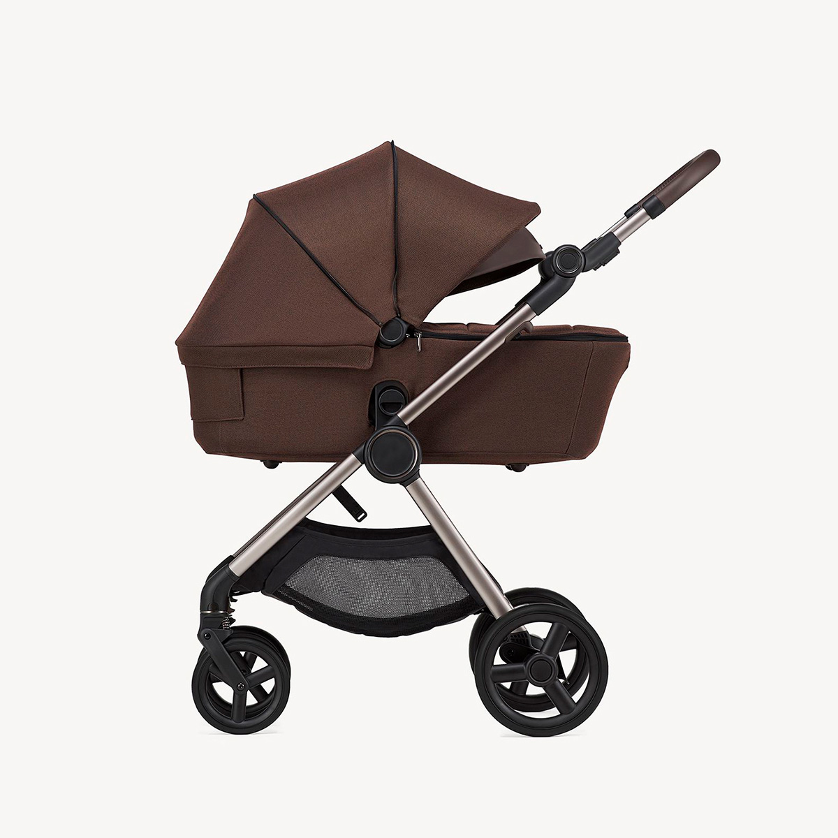 Kinderwagen mit Babywanne Braun mit Chromgestell