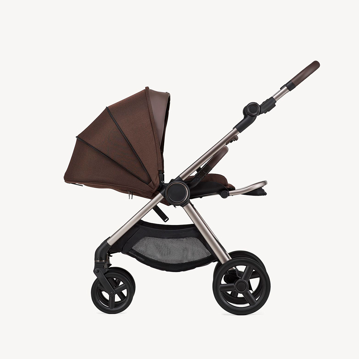 Kinderwagen mit Babywanne Braun mit Chromgestell