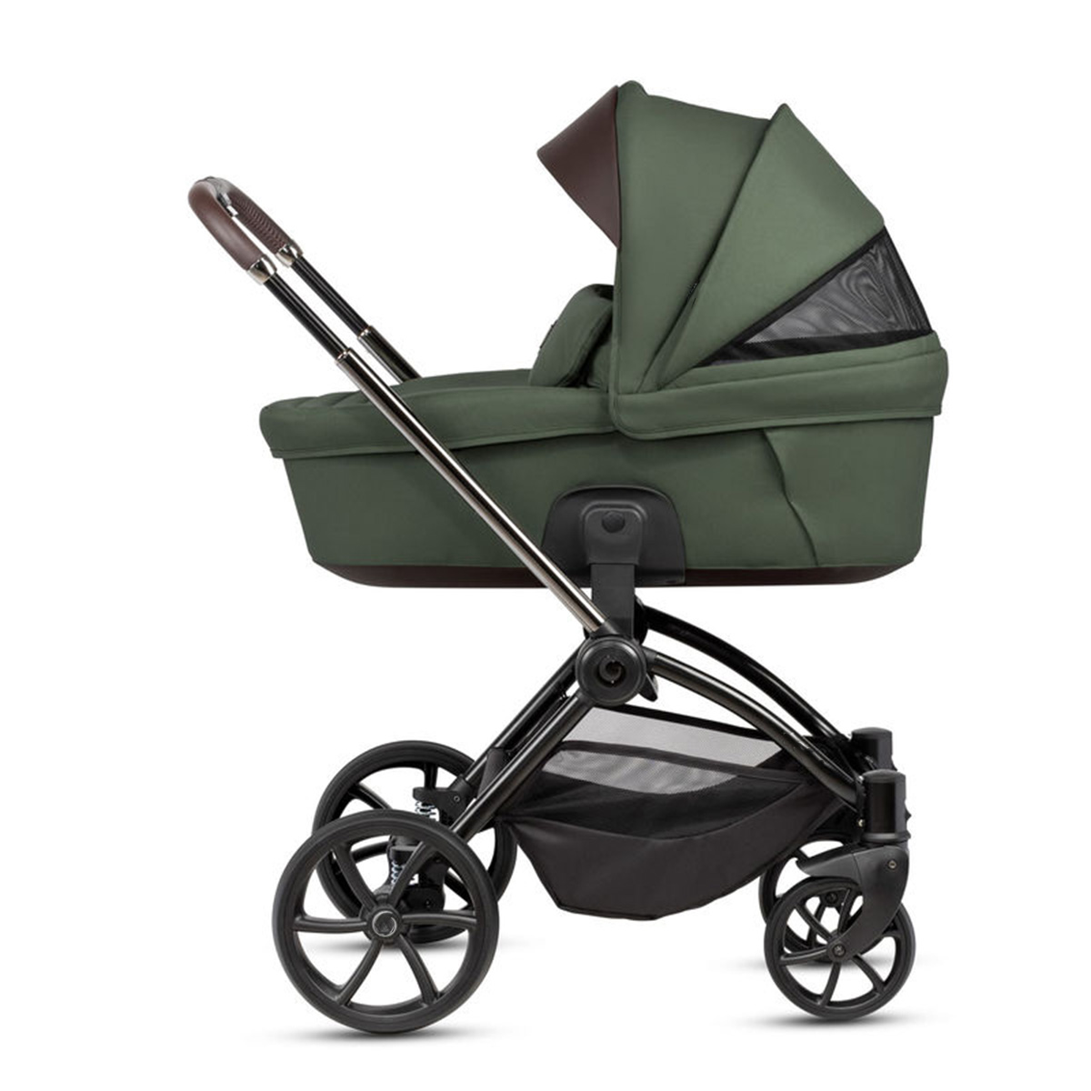 Kombikinderwagen 3-in-1 Dunkelgrün mit braunen Applikationen