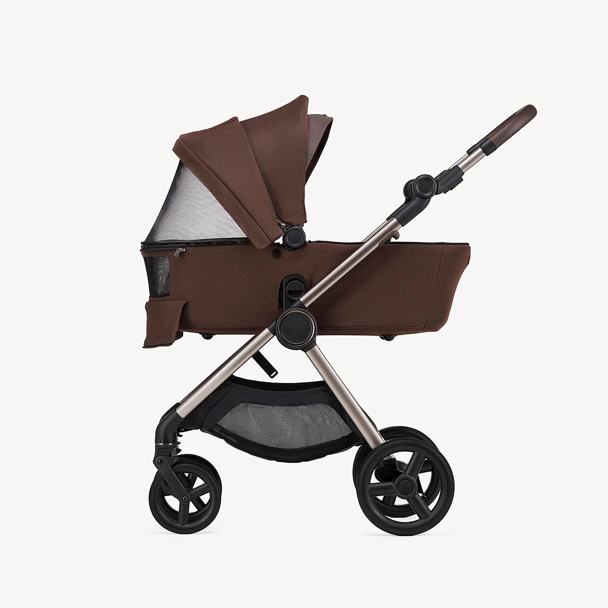 Kinderwagen mit Babywanne Braun mit Chromgestell
