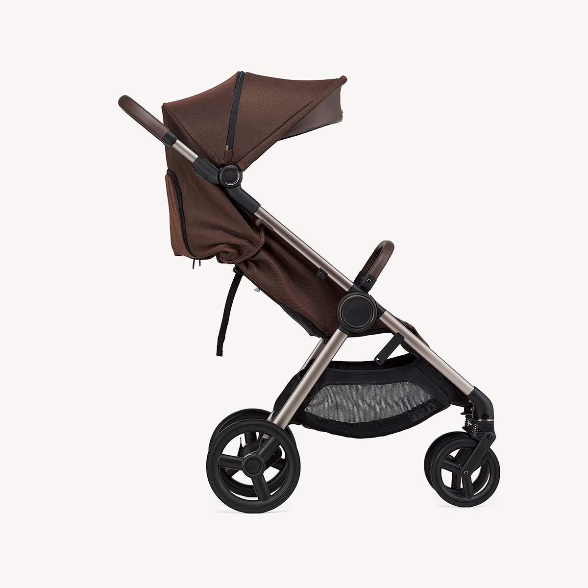Kinderwagen mit Babywanne Braun mit Chromgestell