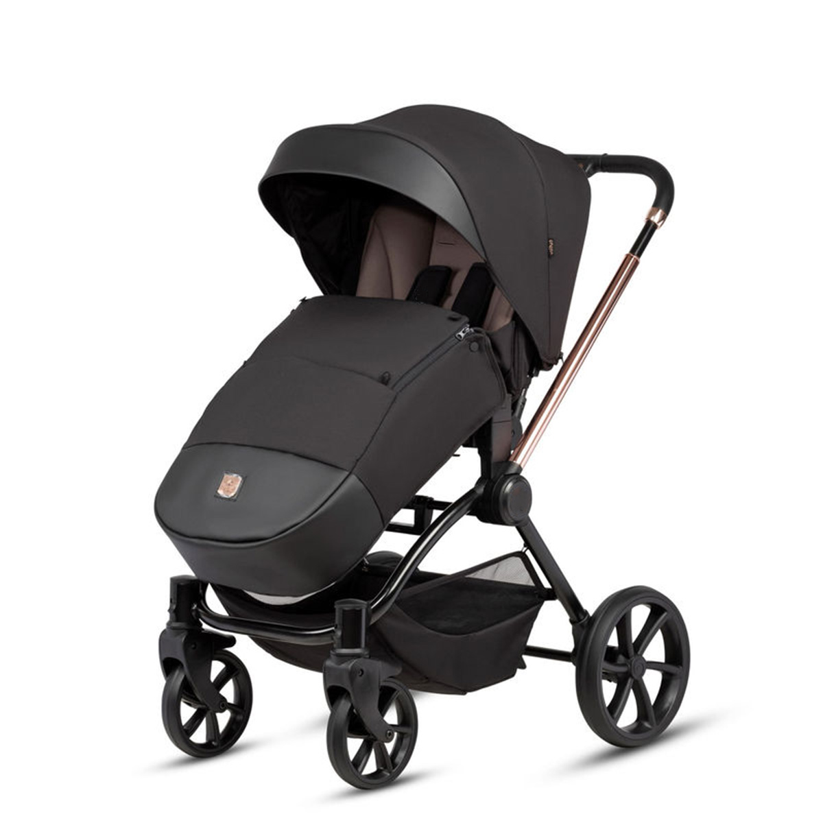 Kombikinderwagen 3-in-1 Schwarz mit Roségold-Gestell