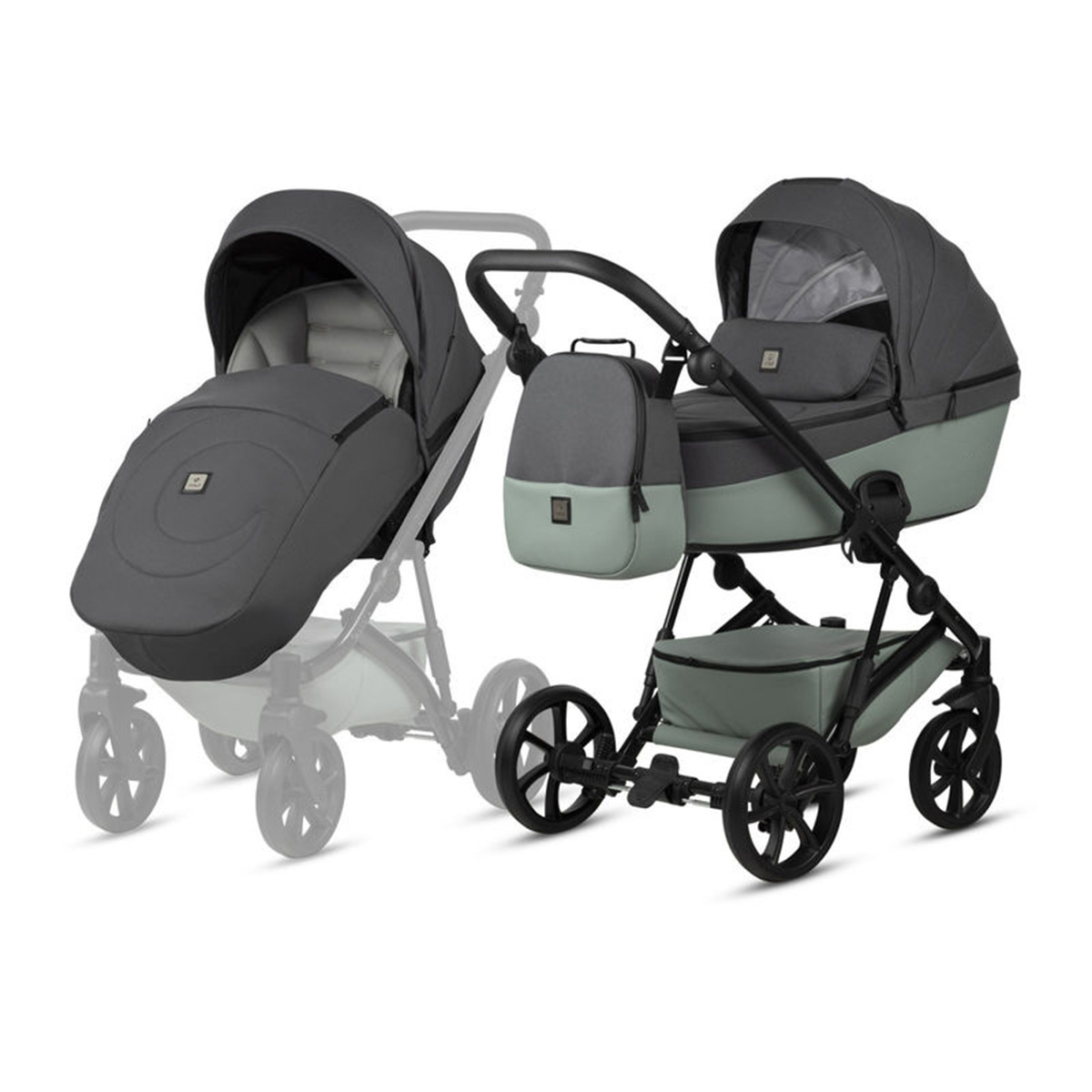 Kombikinderwagen 3-in-1 Salbeigrün zweifarbig mit Grau