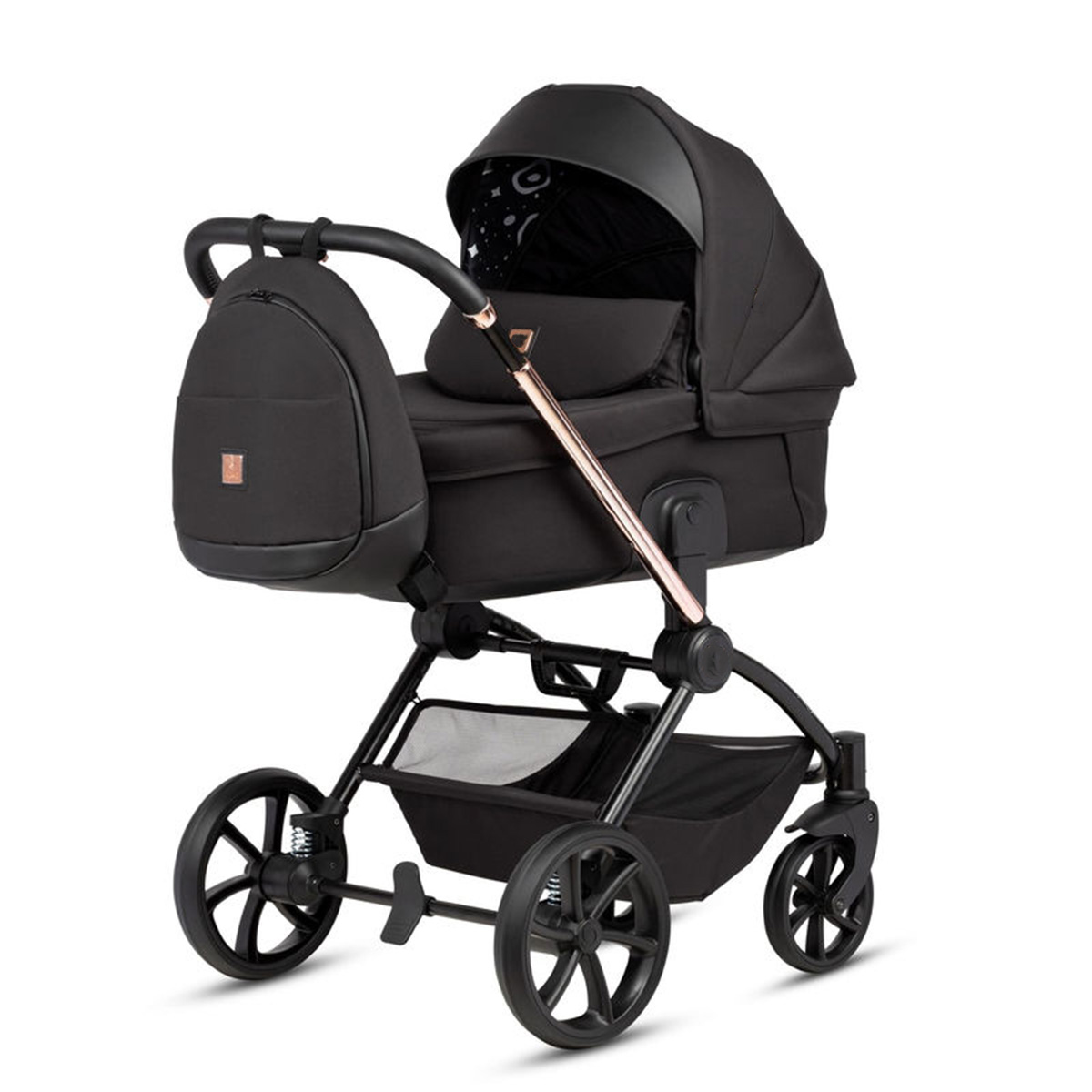 Kombikinderwagen 3-in-1 Schwarz mit Roségold-Gestell